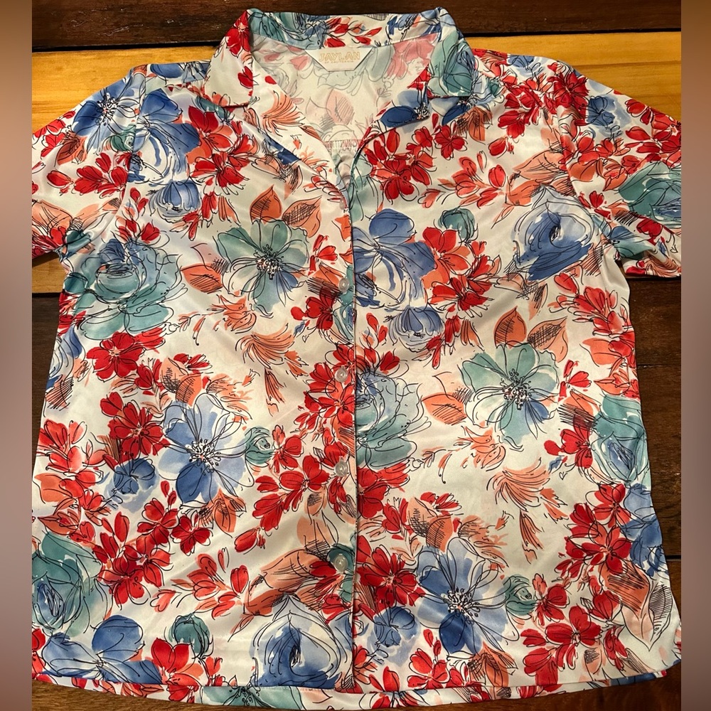 Jaylan of California Floral Button Down Blouse, Believe L/XL - No Tags, VINTAGE